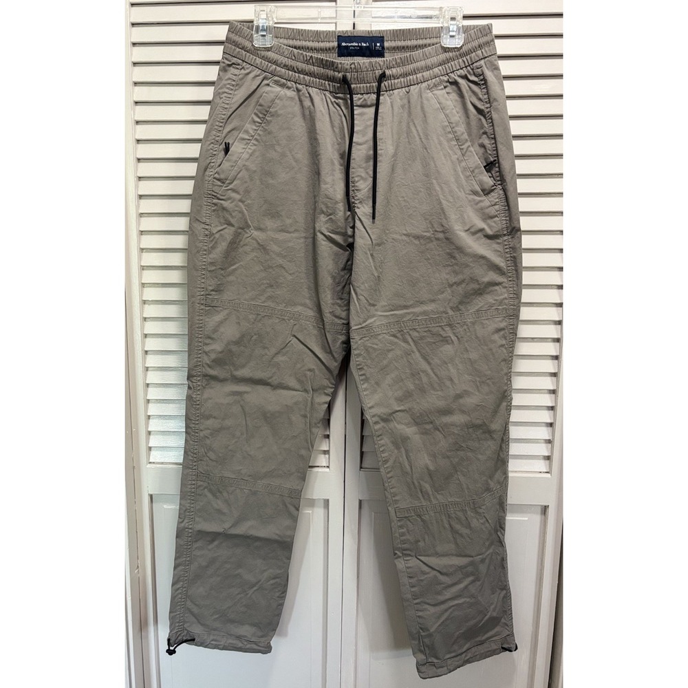 Abercrombie & Fitch Khaki Brown Jogger Pants High Rise Zip Size M Elastic Hem
